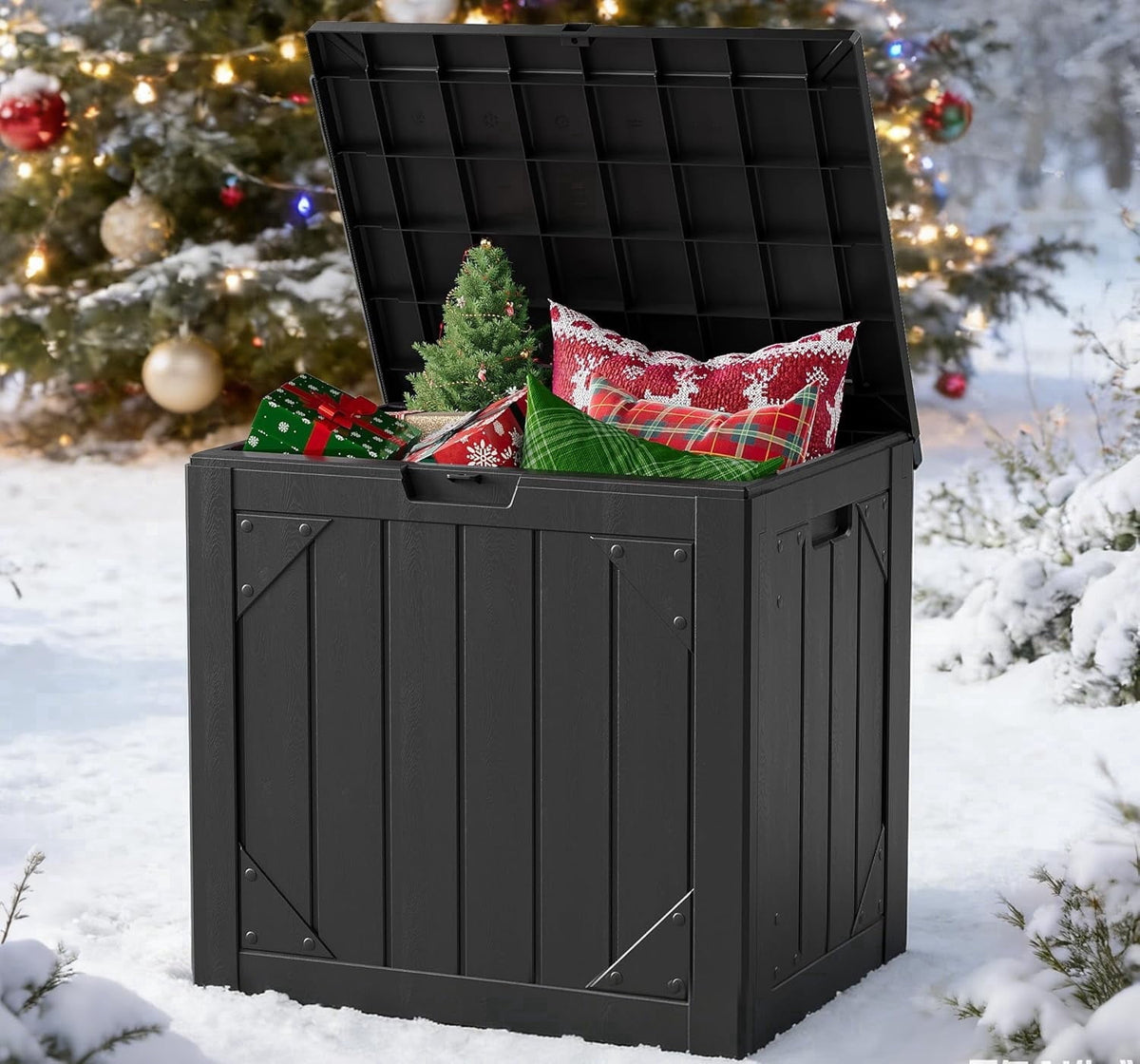HEASOME 30 Gallon Lockable Resin Deck Box, Waterproof UV-Resistant Outdoor Storage Box, Heavy Duty Garden Tool Organizer for Patio Storage, Pool Accessories, Outside Storage £¨Black£©