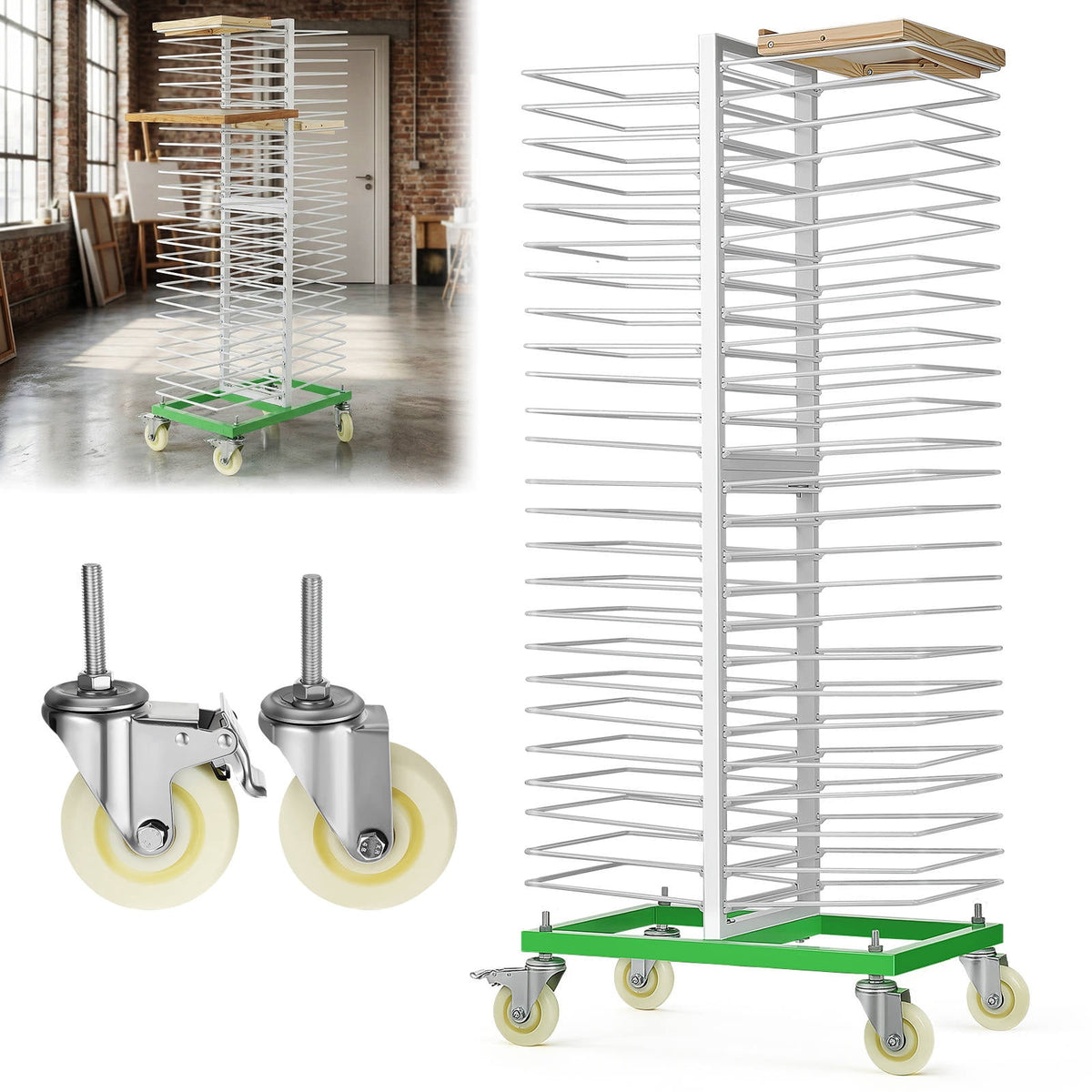 HEASOME 50 Shelves Paint Drying Rack with Locking Casters for Cabinet and Full-size Doors Drying Heavy
