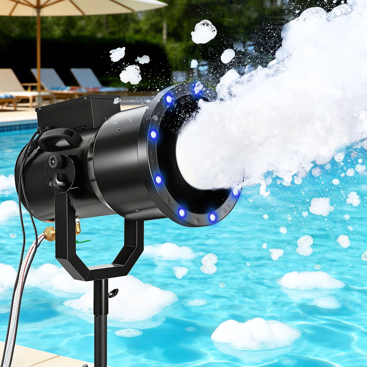 HEASOME Large Foam Machine Bubble Jet Cannons Machine Powerful Foam Maker with Leds for Birthday Festivals Backyard Events Includes Bubble Powder