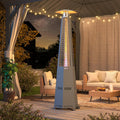 HEASOME 48,000 Hexagon Pyramid Outdoor Patio Heater, Stainless Steel Propane Heater with Quartz Glass Tube, Tip-Over Safety, Cover & Wheels for Backyard