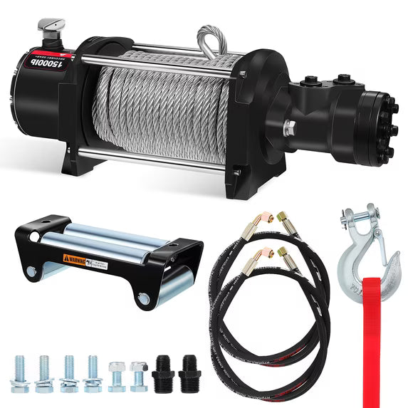 HEASOME Hydraulic Winch for Heavy Loads 15000lbs / 2/5" X 78ft Steel Rope Winch