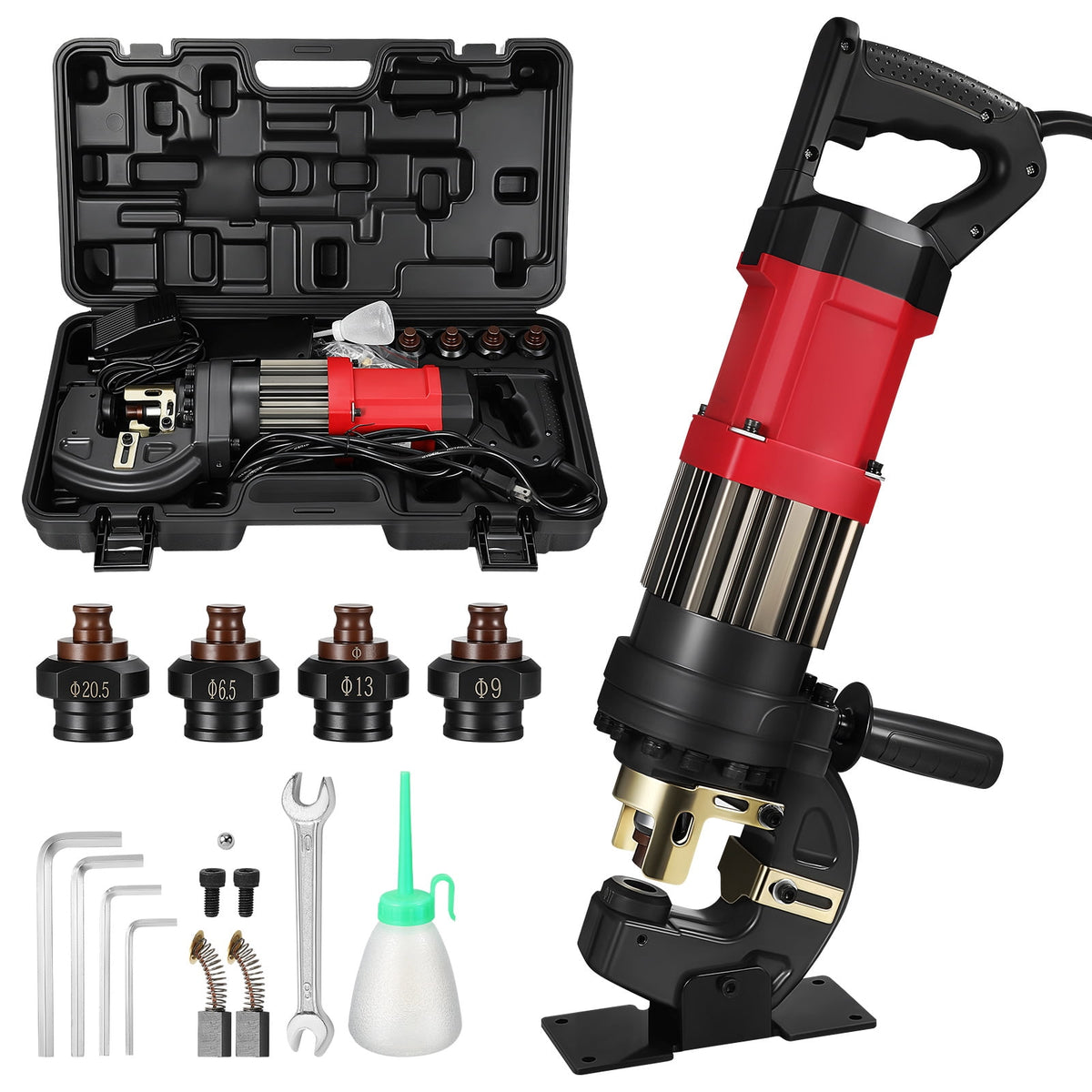 HEASOME 1400W Electric Hydraulic Hole Punch Tool Heavy Duty Metal Puncher with Complete Dies Drilling Machine for Steel Iron and Aluminum Plates US Plug