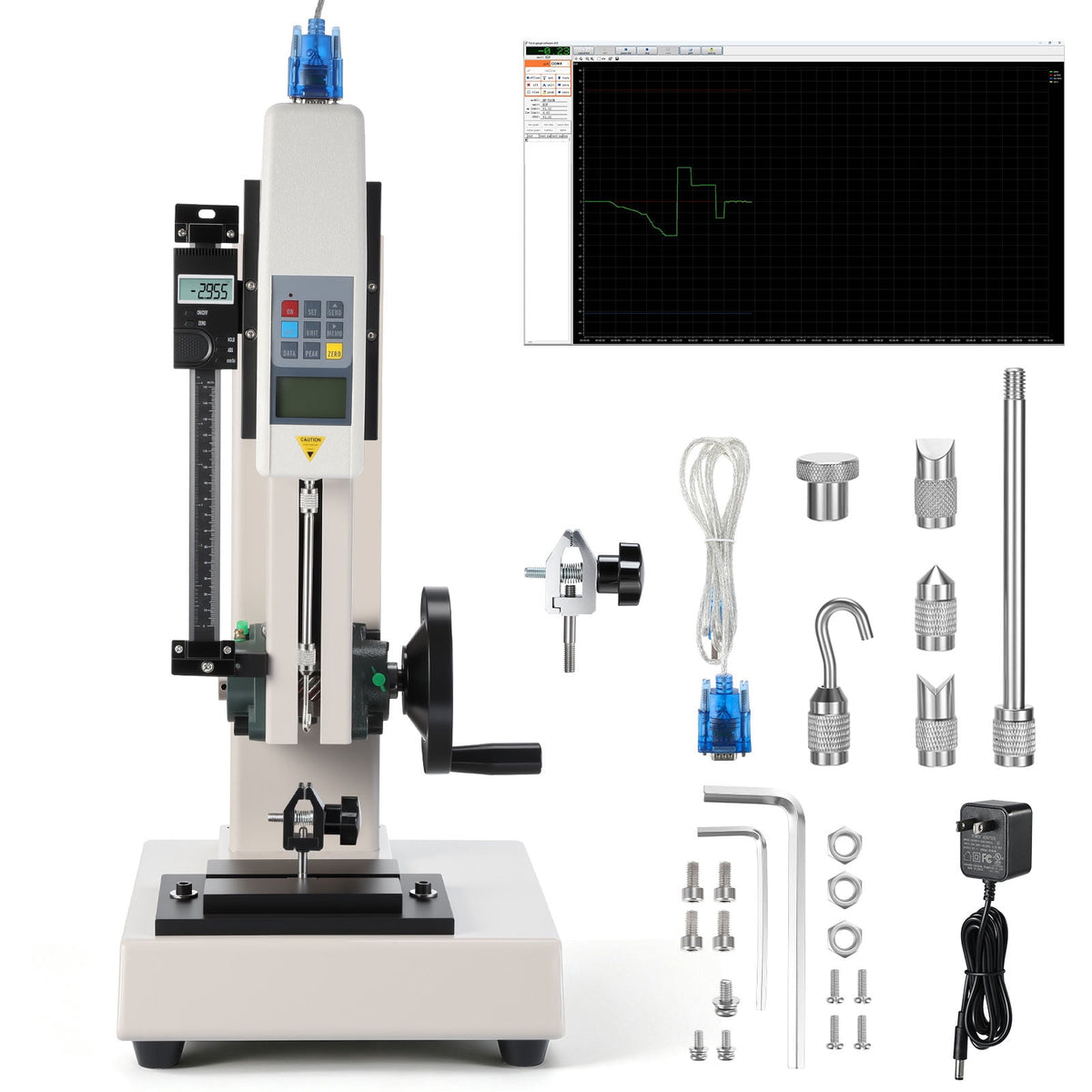 HEASOME 500n Force Gauge Push Pull Gauge with Platform Stand Manual Push Pull Test Stand with Digital Scale for Laboratory and Quality Control (us Plug)