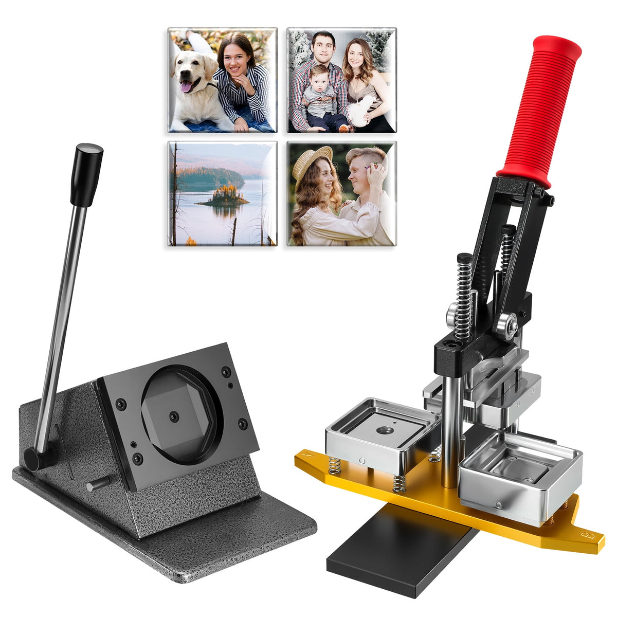 HEASOME DIY Fridge Magnet Press Maker Kit 50x50MM Square Photo Refrigerator Magnet Making Machine Set with Paper Cutter and Complete Production Materials