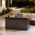 HEASOME 64-Inch Propane Fire Pit Table with Lid, 55,000 Outdoor Gas Fire Pit for Patio, Glass Wind Guard & Gray Glass Beads, Black Finish