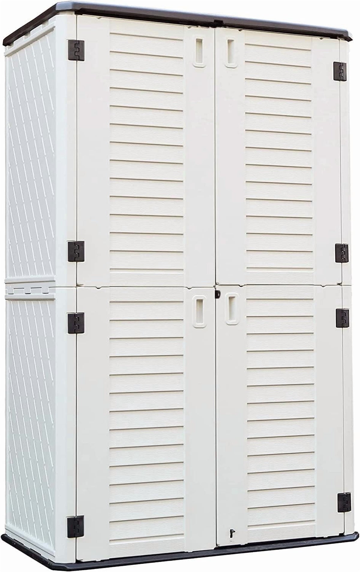 HEASOME Outdoor Storage Cabinet Waterproof, Resin Vertical Outdoor Storage Shed for Patio Furniture, Garden Tools, Pool Accessories, Mower Storage (66 Cu.ft, Off White)