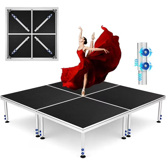 HEASOME 4'x4'Portable Stage Platform Modular System with Height Adjustable Riser for Events & Wedding(24" - 39")