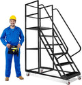 HEASOME 6 Step Rolling Ladder with Wheels & Handrails, 1200LBS Heavy Duty Rolling Step Ladder, Non-Slip Stair Ladder for Warehouse & Home Use£¨Black£©