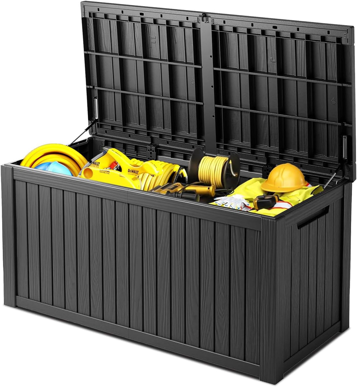 HEASOME 200 Gallon Lockable Resin , Waterproof UV-Resistant Outdoor Storage Box, Heavy Duty Garden Tool Organizer for Patio Storage, Pool Accessories, Outside Storage £¨Black£©