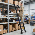 HEASOME 96 Inch Rolling Sliding Library Ladder 8 Step Lightweight Aluminum Ladder with Brake Wheels 4FT Hook Track Black Rolling Ladder for Home Library Storage