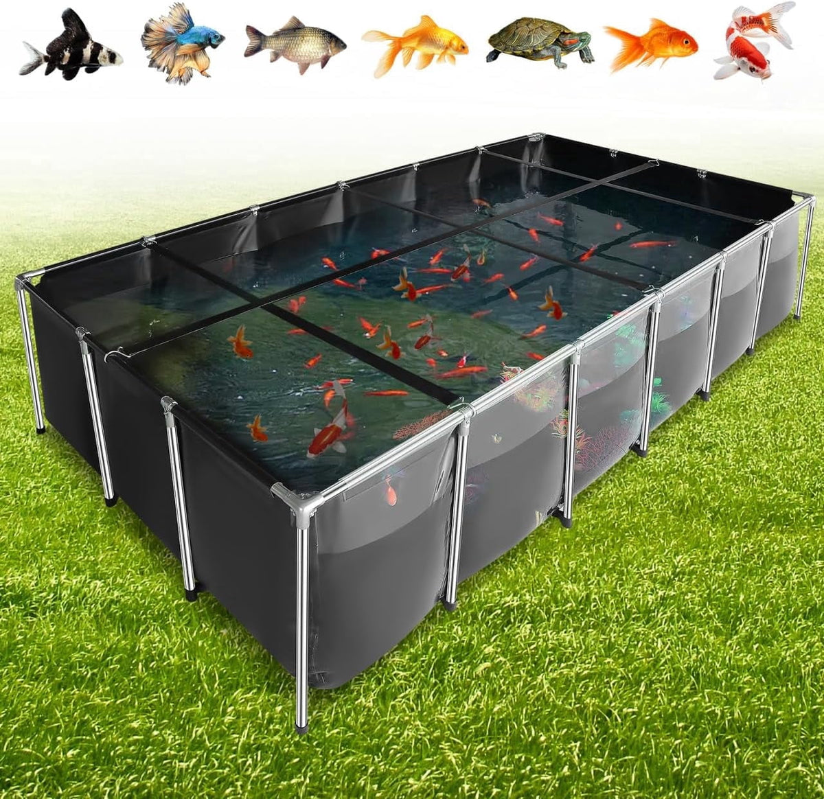 HEASOME 750 Gal Outdoor Fish Tank with Clear Viewing Panel, Outdoor Fish Pond Koi Pond with Drain Valve for Backyard Indoor & Outdoor Use
