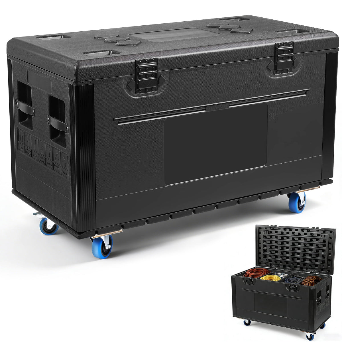 HEASOME Heavy Duty Rolling Cable Trunk Case with Wheels and Divider for Audio, DJ Equipment Storage and Transport