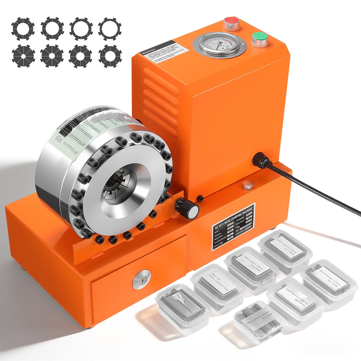 HEASOME Electric Hydraulic Hose Crimper, 110V 600W 45MPa 8 Dies, 3/8''-1-1/4'' Crimping Machine for Automotive & Agricultural Equipment
