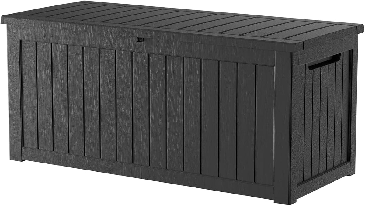 HEASOME 270 Gallon Lockable Resin Deck Box, Waterproof UV-Resistant Outdoor Storage Box, Heavy Duty Garden Tool Organizer for Patio Storage, Pool Accessories, Outside Storage £¨Black£©