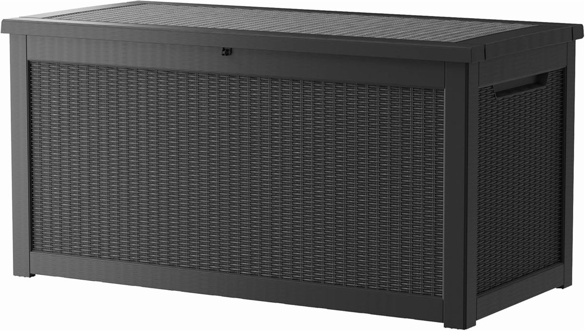 HEASOME 320 Gallon Lockable Resin , Waterproof UV-Resistant Outdoor Storage Box, Heavy Duty Garden Tool Organizer for Patio Storage, Pool Accessories, Outside Storage £¨Black£©