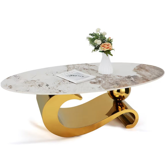 HEASOME Modern Coffee Table for Living .2" X 16.5" Marble Pattern Center Tea Table with Gold Metal Base Simplicity Furniture Living Room Centerpiece