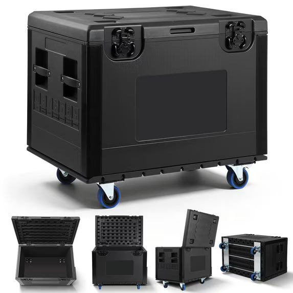 HEASOME 35.4" Case with Stackable Design, 1102lbs Capacity, Reinforced Corners, Embedded Handles for DJ Gear & Cable Storage