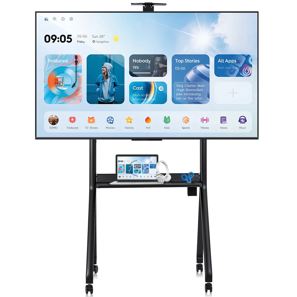 HEASOME Rolling Mobile TV Board Stand Height Adjustable Floor TV Mount with Wheels Fits 42 to 86 Inch Televisions for Meeting Rooms Patio Use