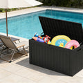 HEASOME 100 Gallon Lockable Outdoor Storage Box, & UV-Resistant Resin Container for Garden Tools, Pool Accessories, Cushions - Black