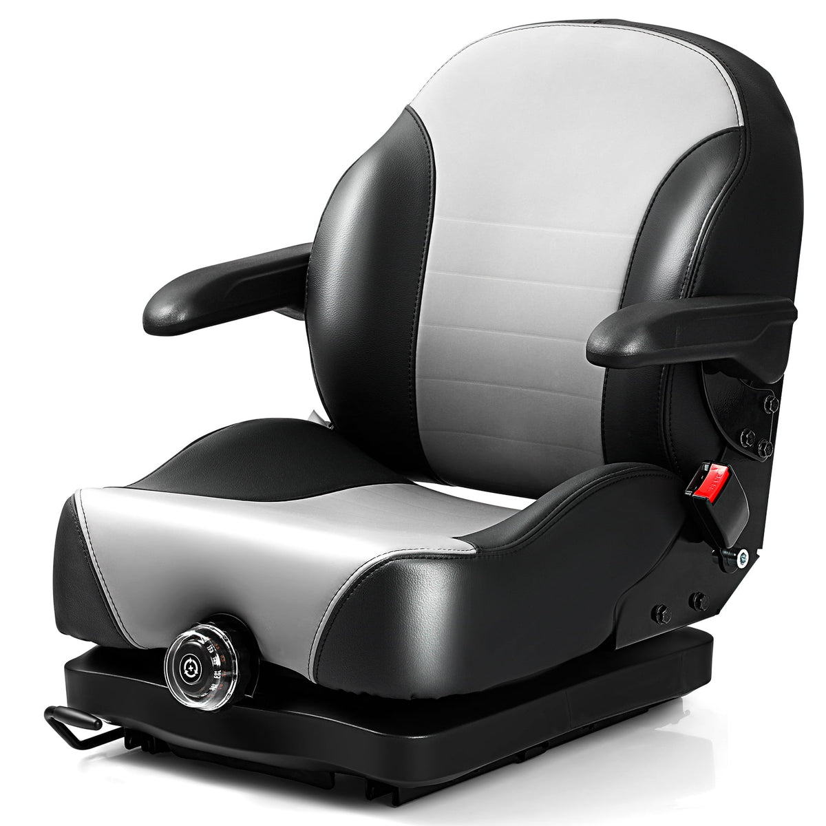 HEASOME Adjustable Suspension Tractor Seat with Seatbelt Armrests and Backrest Gravity Switch Equipped Replacement Seat for Lawn Mowers Excavators Harvesters
