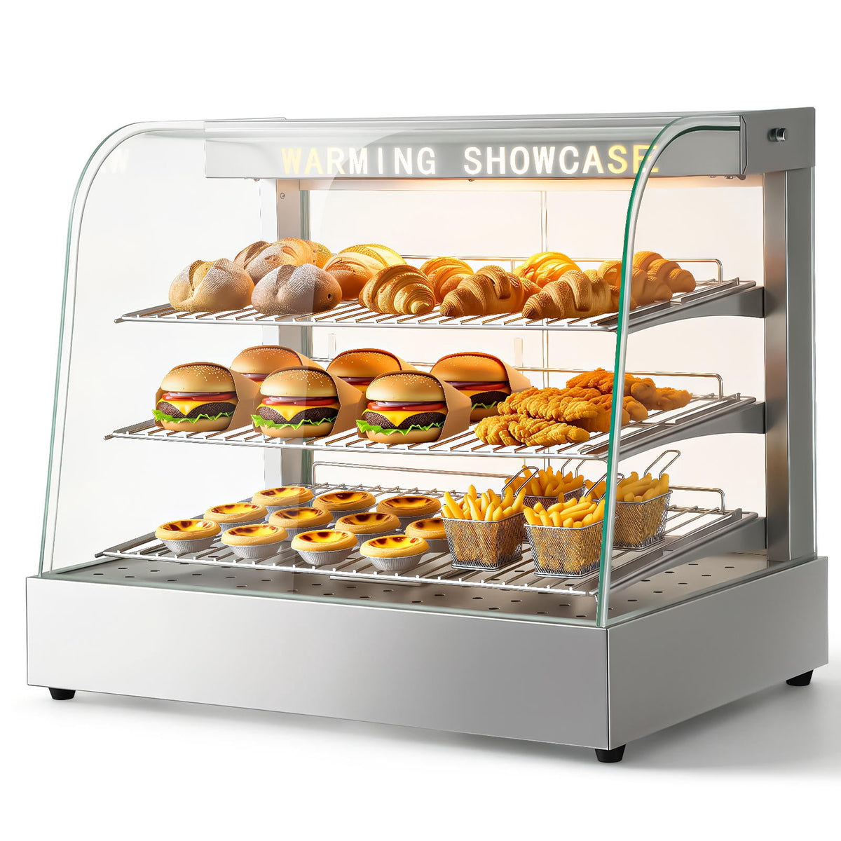 HEASOME 26 Inch Commercial Countertop Food Warmer Display Case 3-Tier Glass Door Pizza Warmer with LED Interior Lighting Electric Buffet Heat Cabinet for Restaurant Catering US Plug