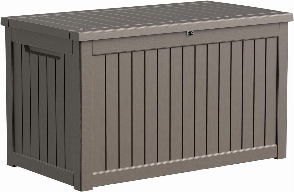 HEASOME 270 Gallon Lockable Resin Deck Box, Waterproof UV-Resistant Outdoor Storage Box, Heavy Duty Garden Tool Organizer for Patio Storage, Pool Accessories, Outside Storage £¨Grey£©