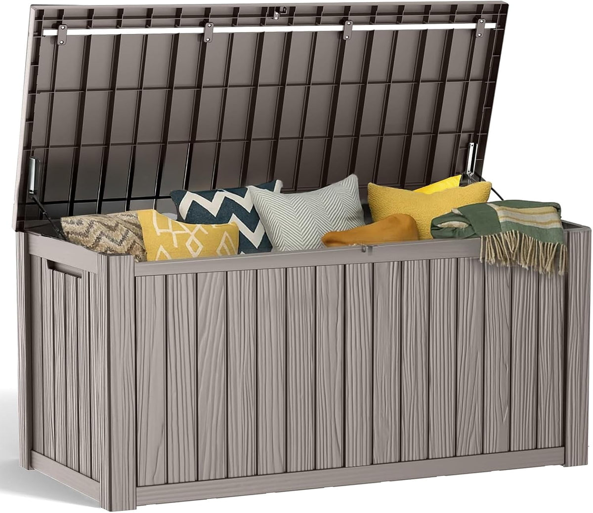 HEASOME 180 Gallon Lockable Resin , Waterproof UV-Resistant Outdoor Storage Box, Heavy Duty Garden Tool Organizer for Patio Storage, Pool Accessories, Outside Storage £¨Grey£©