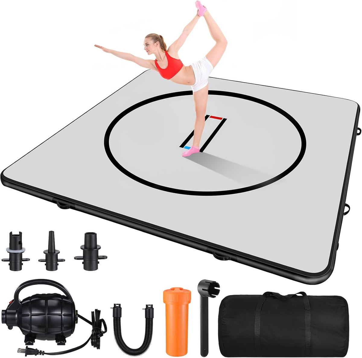 HEASOME 10x10 Inflatable Wrestling Mat 4 Inch Foldable PVC Jiu Jitsu Mat for Waterproof Yoga Mat with Air Pump and Storage Bag for Gymnastics, Water Yoga, PE Training, BJJ, MMA£¨Gray)