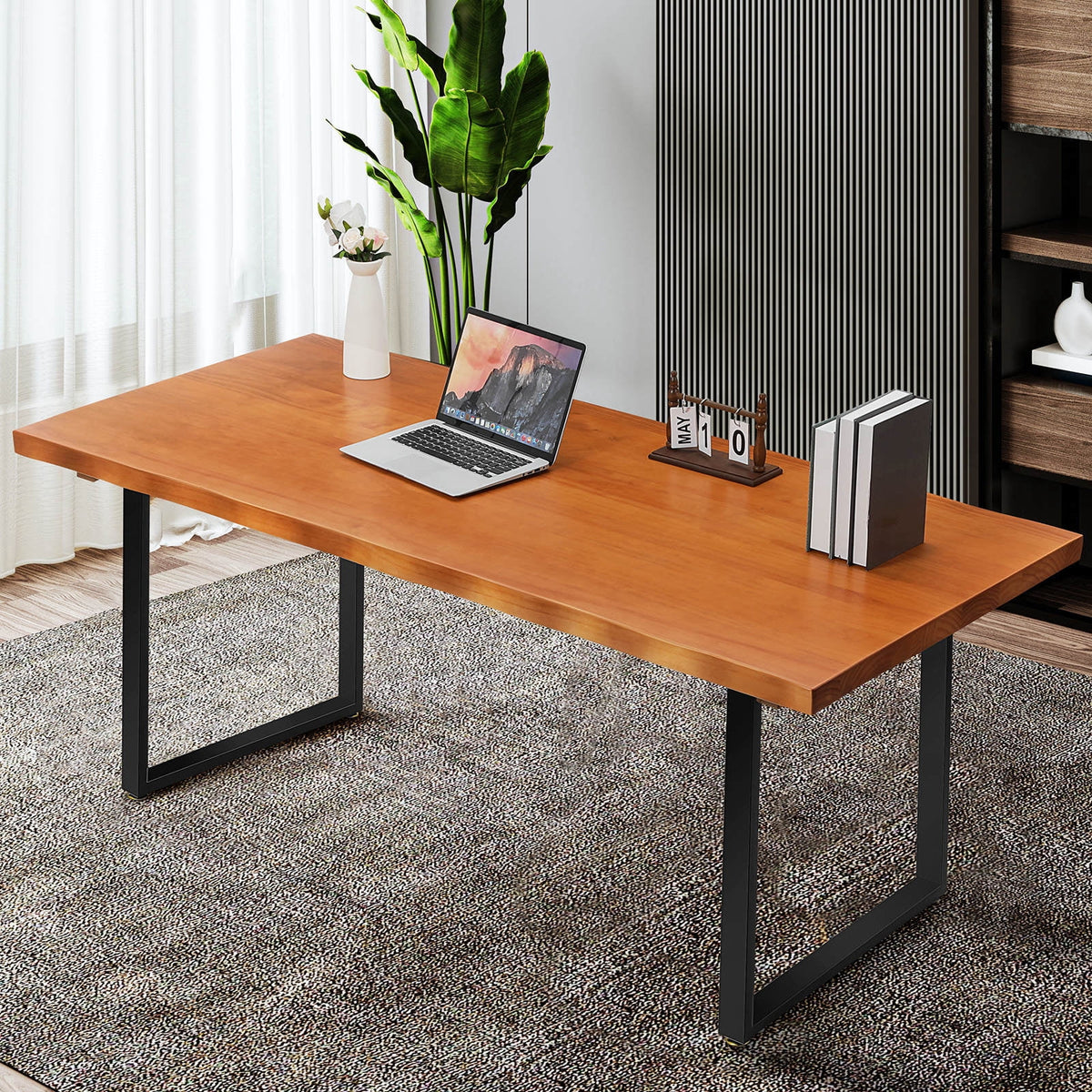 HEASOME Large Metal Frame Computer Desk Modern Rustic Home Office Gaming Workstation Multi Purpose Writing & Gaming Table for Bedroom Study