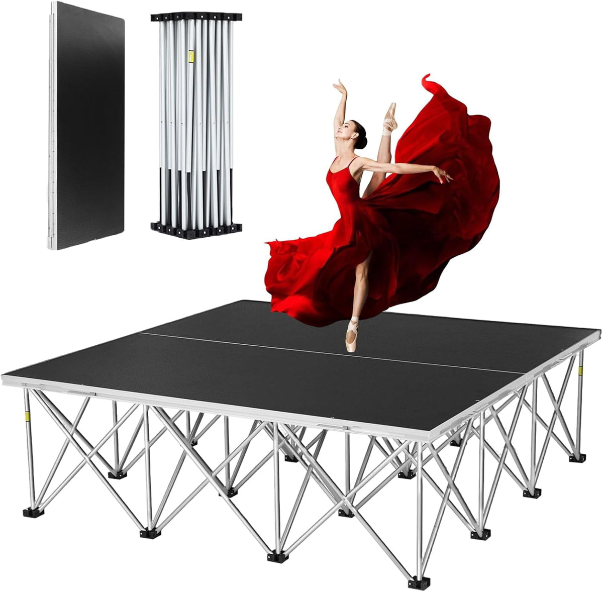 HEASOME 4'x4' Folding Portable Stage Platform with 16" Stage Riser, Modular Small Stage for Events & Kids Performance