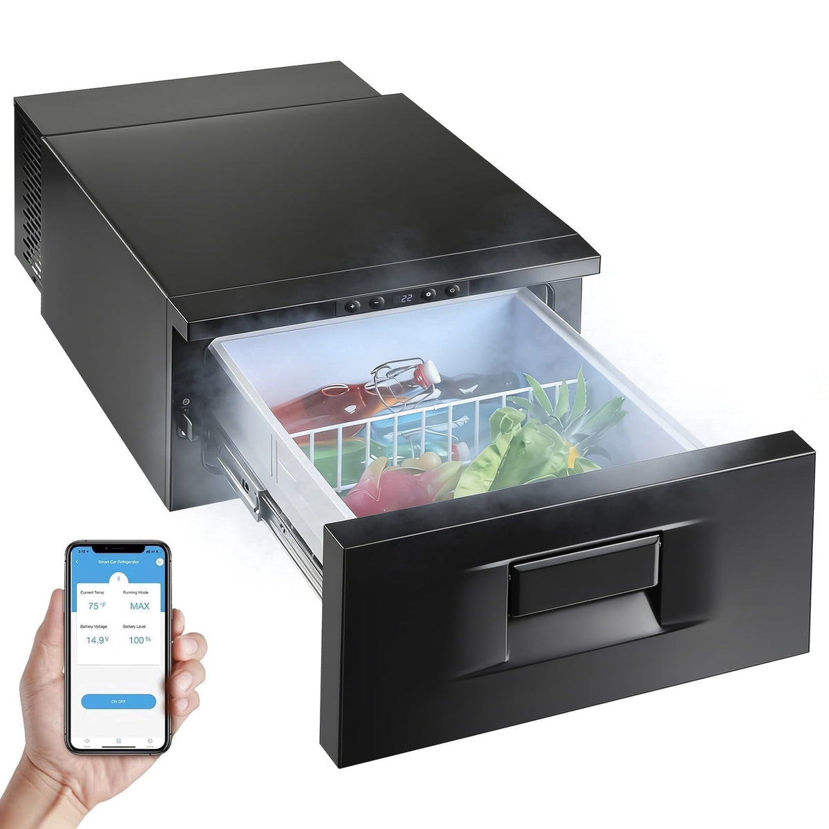 HEASOME 1.1cu. ft.  12V Drawer Refrigerator, APP Control 12V RV Fridge Freezer (-4¨H-68¨H), Portable Car Refrigerator for Truck Van SUV Camping Travel 12/24V DC
