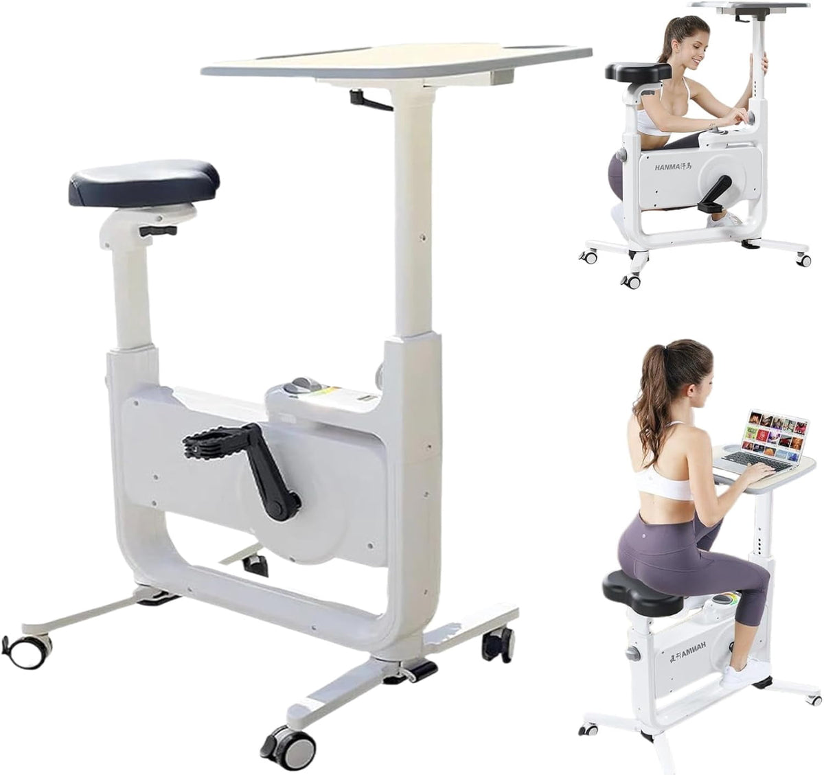 HEASOME Foldable Exercise Bike, Desk Bike with Adjustable Bike Desk, 264LBS Heavy Duty Quiet Exercise Bike for Home/Office Workouts