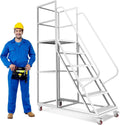 HEASOME 6 Step Rolling Ladder with Wheels & Handrails, 1200LBS Heavy Duty Rolling Step Ladder, Non-Slip Stair Ladder for Warehouse & Home Use£¨White£©